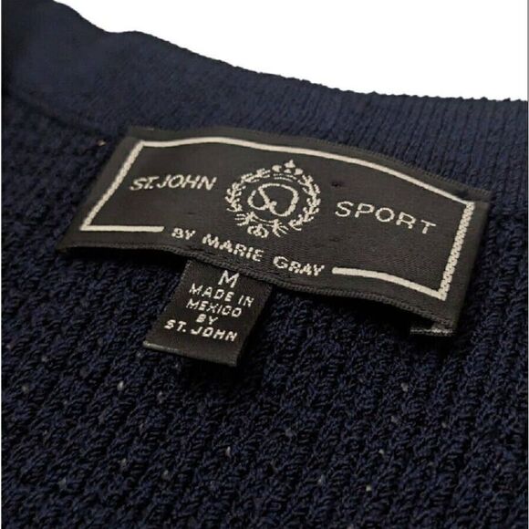 St‎ John Sport Marie Gray Blue Button Front Sweater Cardigan Jacket Medium - Picture 4 of 8